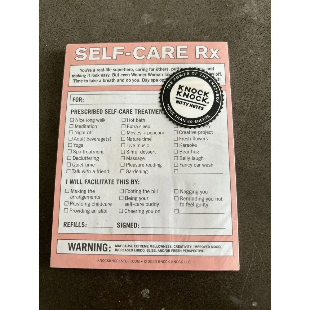 KNOCK KNOCK Brand New Self-Care Rx Note Pad Sealed Humor Funny Office Supplies